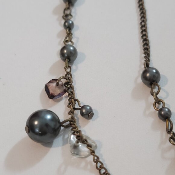 Vintage Genuine Flapper Faux Black Grey Pearls Stations and Crystal Iridescent - Picture 5 of 10